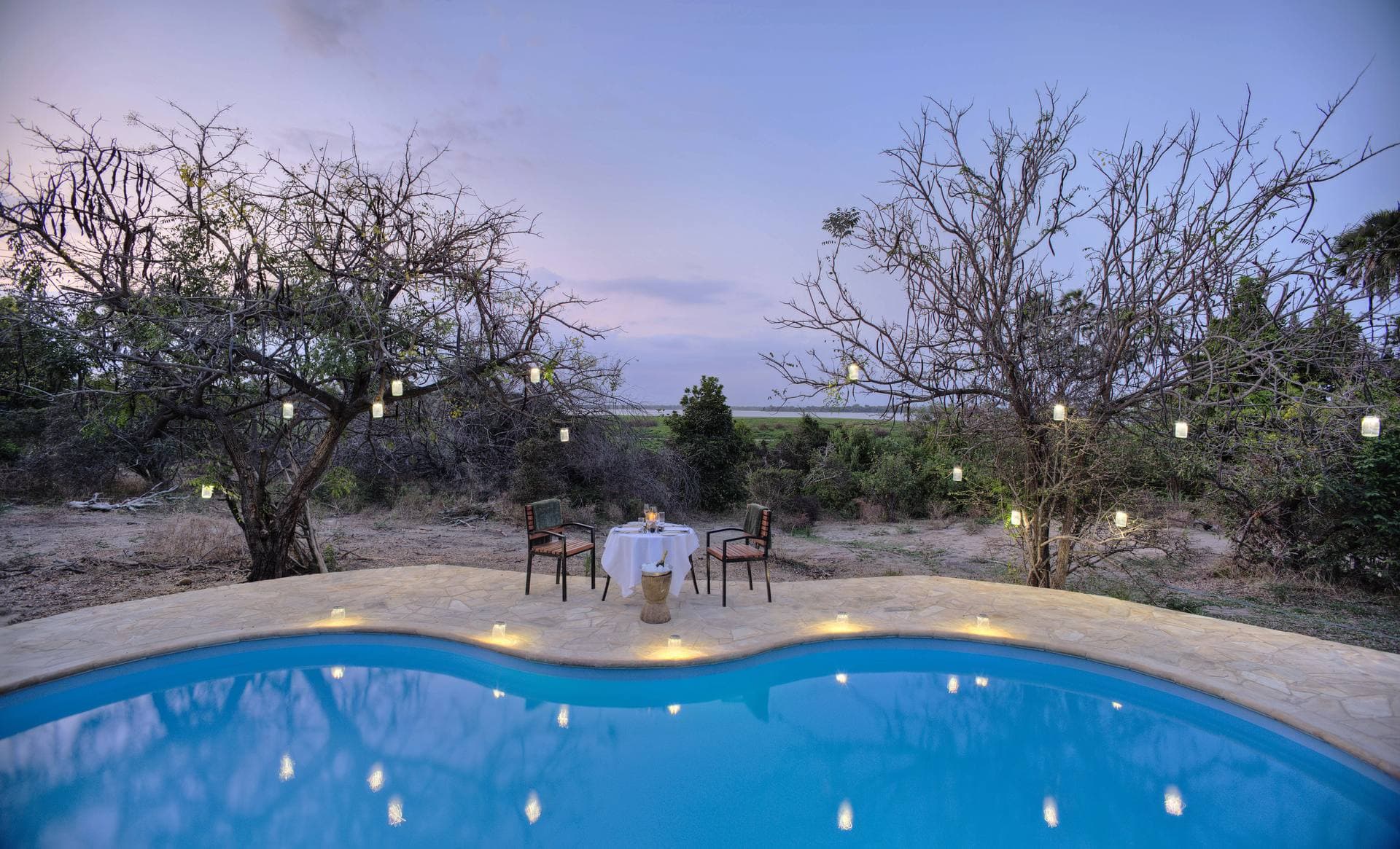 Private dinner set up at a safari lodge
