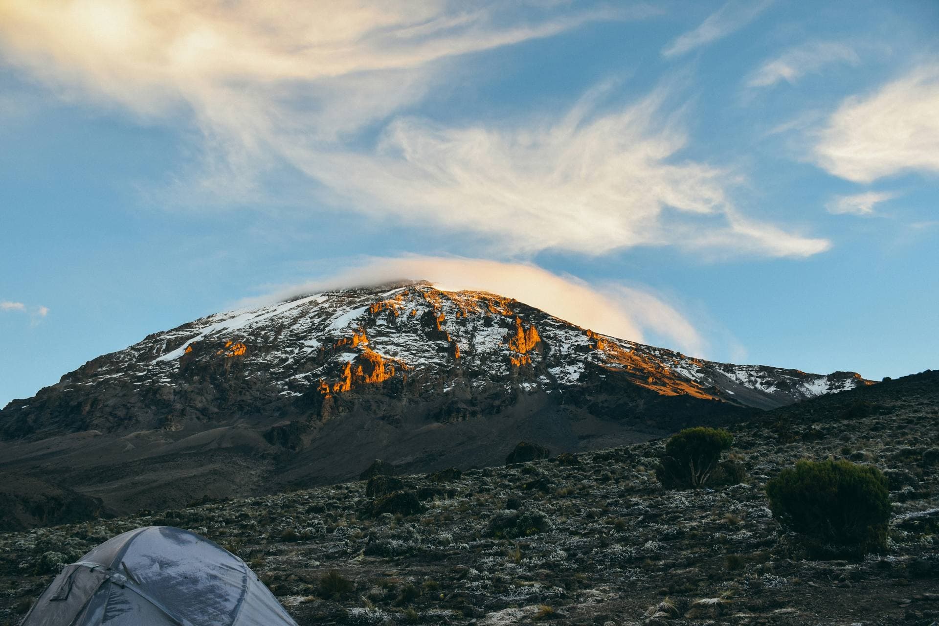 Snow-capped summit of Mount Kilimanjaro