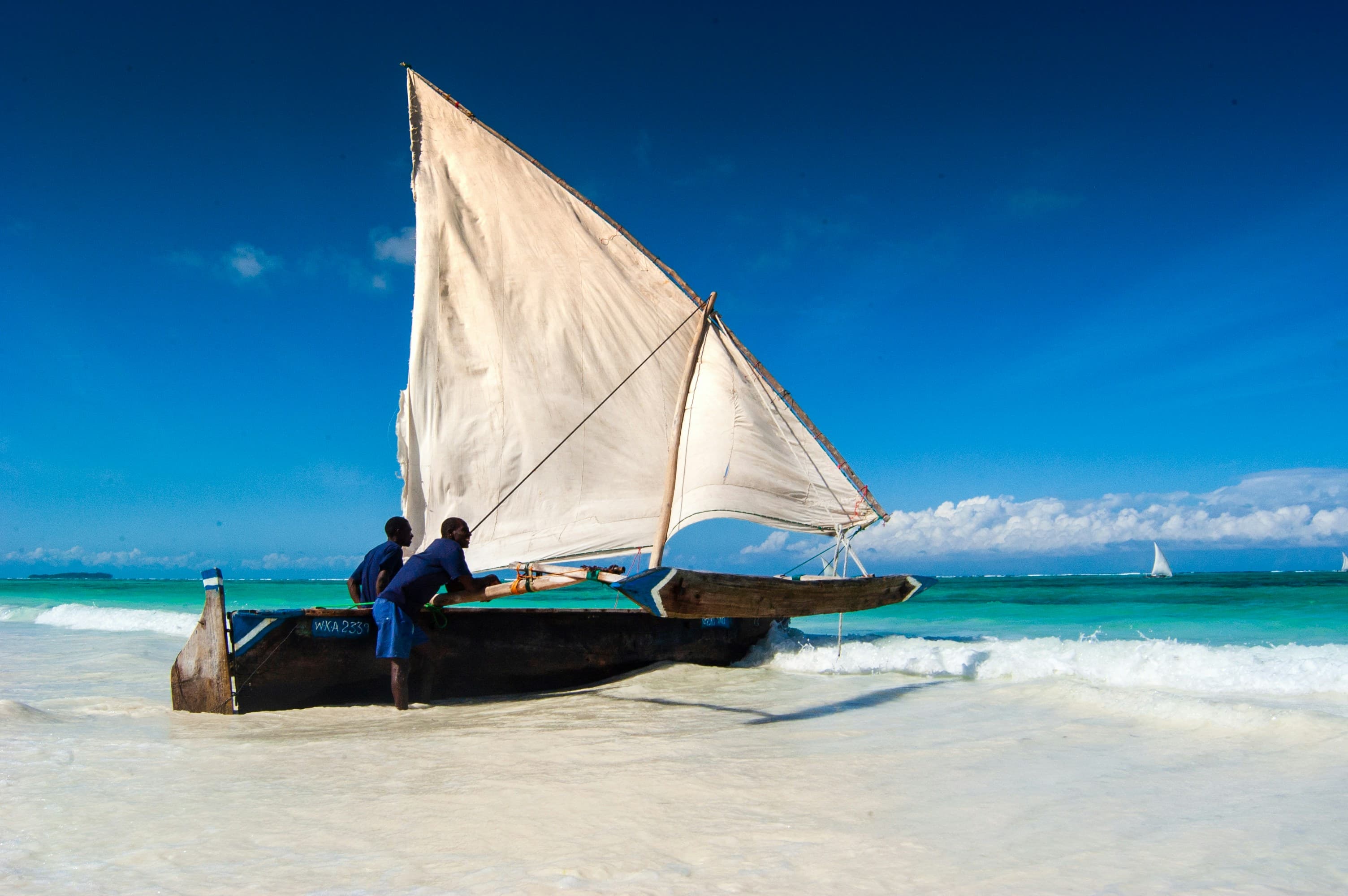 Turquoise waters and dhows off Pemba Island