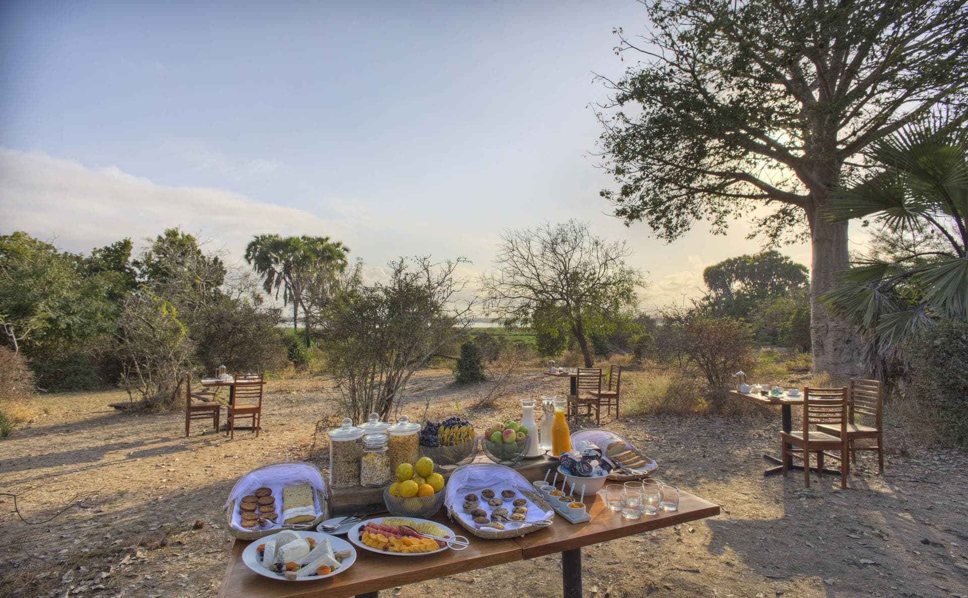 Breakfast setup at a campsite